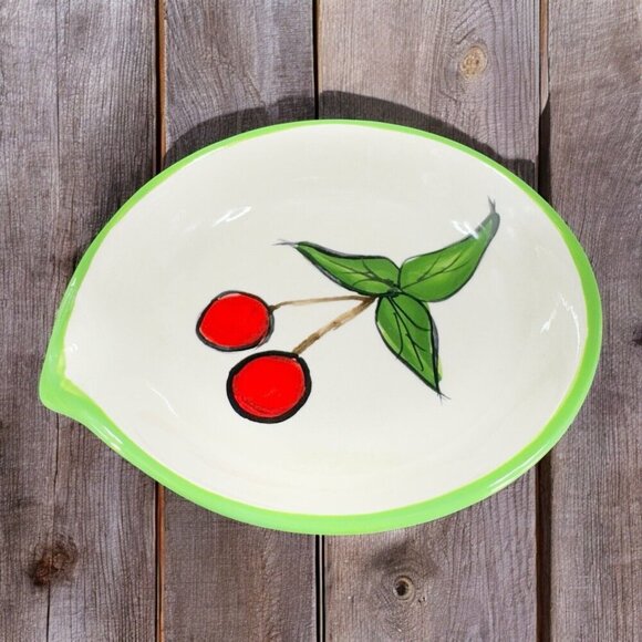 Vintage Hand Painted Pottery Dish Plate Spoon Rest Holder With Spout Signed VTG - Picture 3 of 10